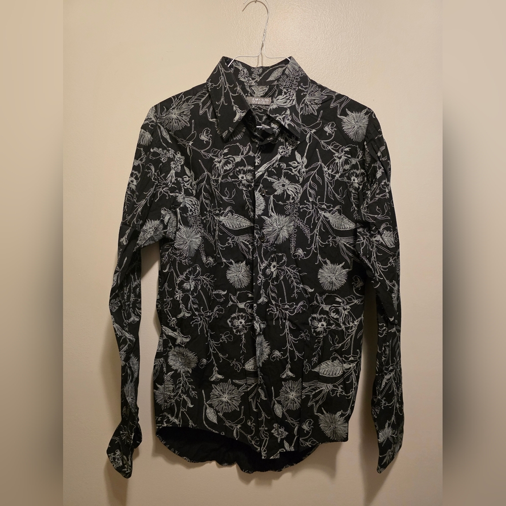 Zara Black Floral Button Down Shirt